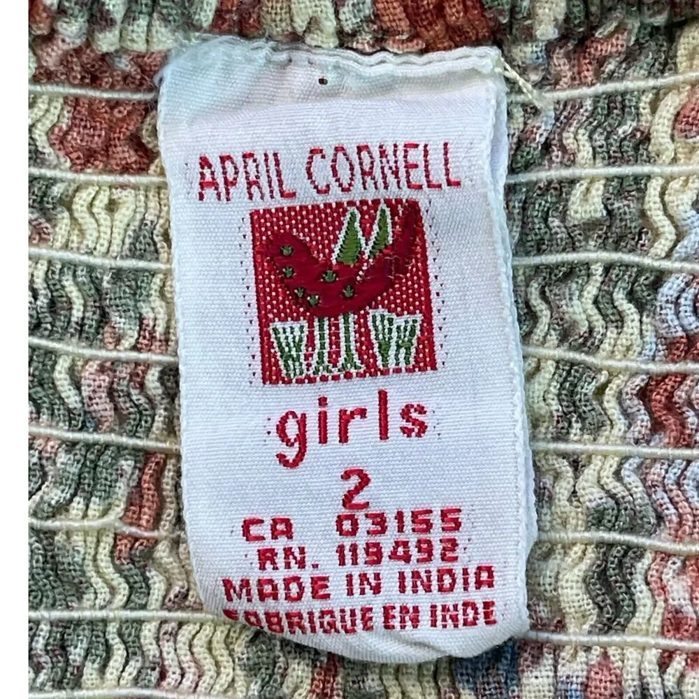 April Cornell Girls Sz 2 Orange Patchwork Strappy Sundress Lace Trim 100% Cotton